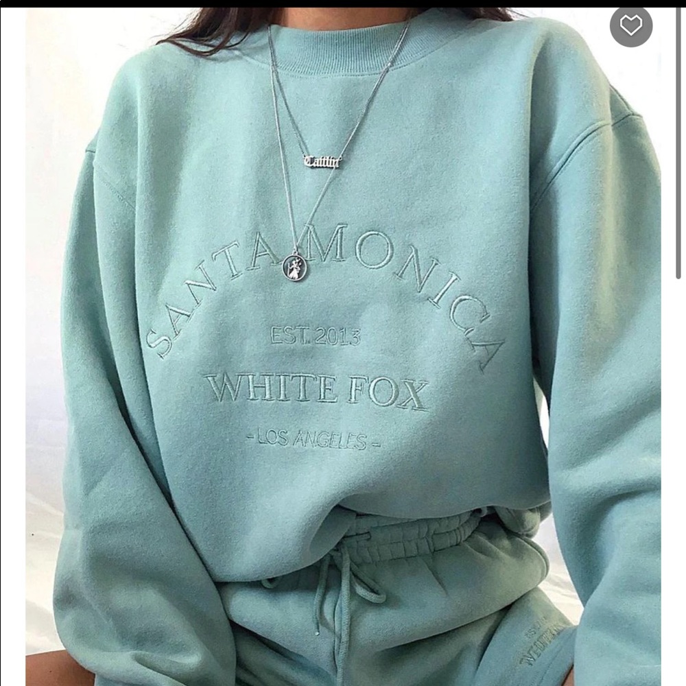 Sage Green Oversized Santa Monica White Fox Sweatshirt